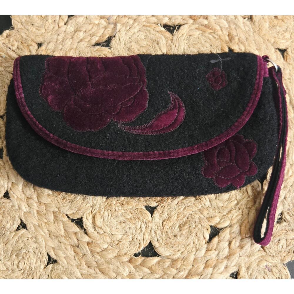 Lucky Brand Wool Black & Purple Floral Wristlet